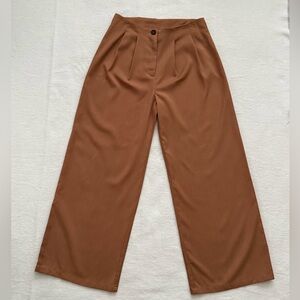 Wide Leg High Rise Pleated Brown Pants - Size L